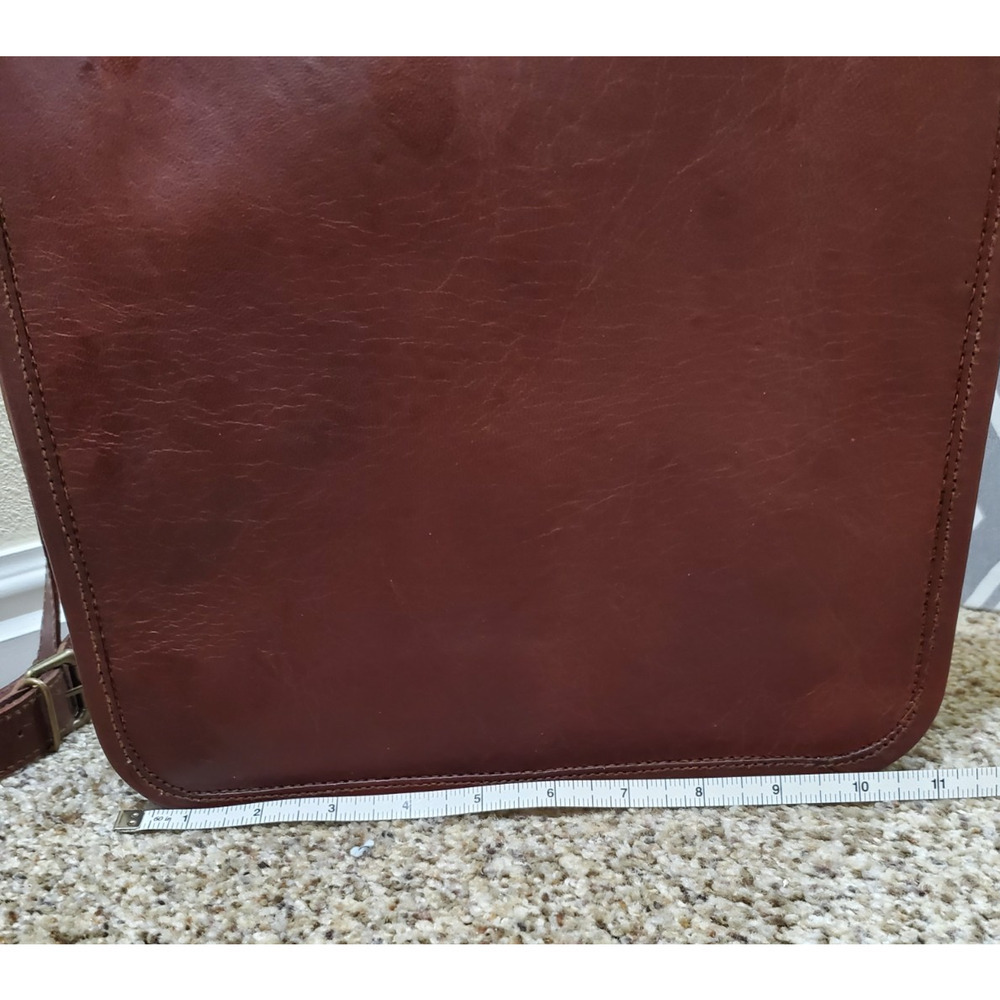 Vintage Brown Genuine Leather Crossbody Messenger Bag Canvas Lining - Picture 6 of 11